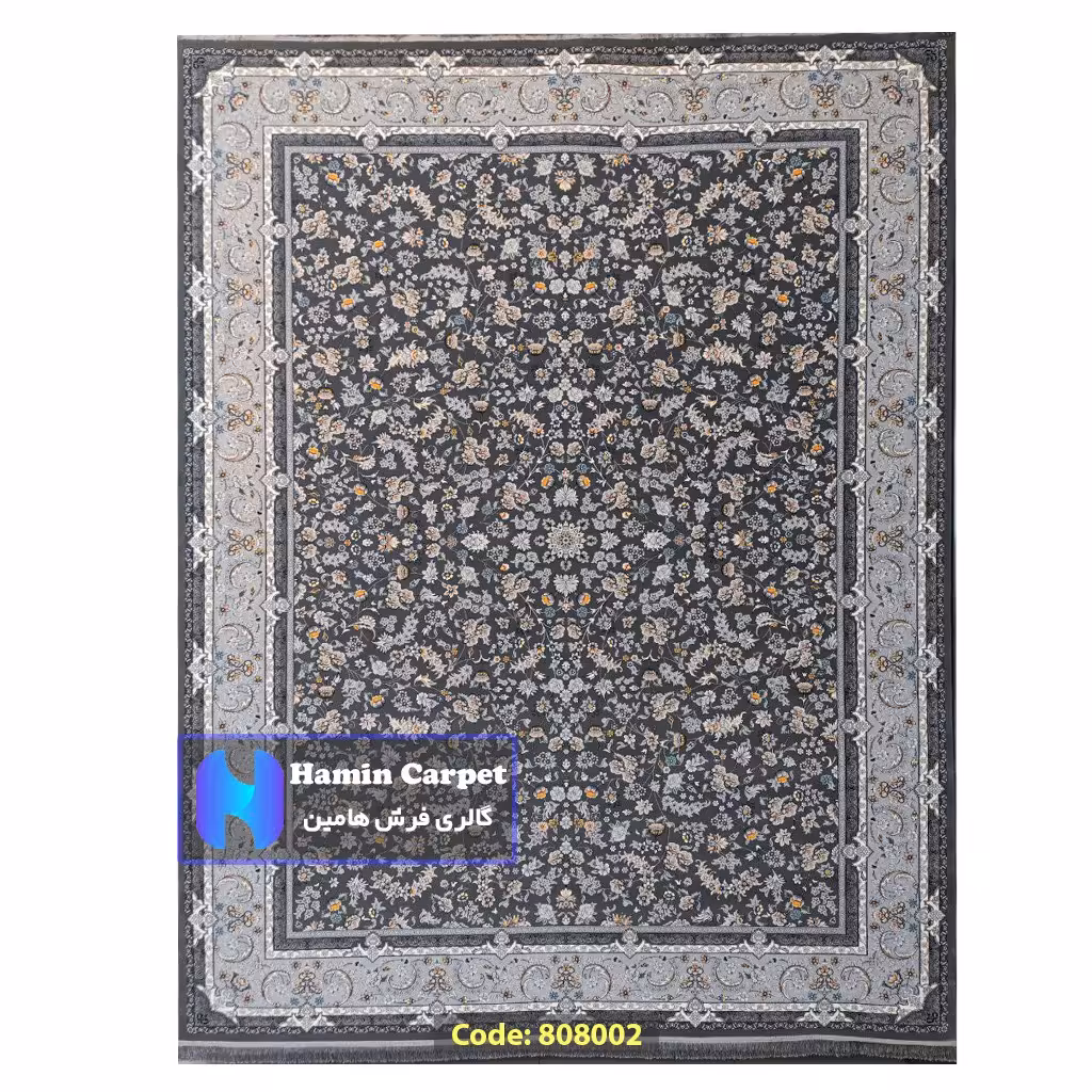 فرش 6 متری 700شانه تراکم 2550 نخ آکلریک رنگ زمینه متالیک کد AR808002