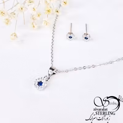 نیمست گلریز نگین آبی با نقره ایتالیا کد 10604