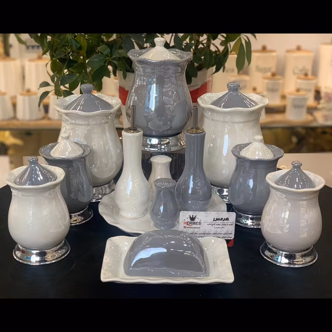 پاسماوری 14 پارچه برند هرمس کد 007 سفید و طوسی صدفی 