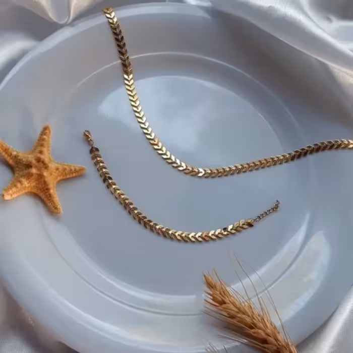 گردنبند و دستبند استیل طرح گندم