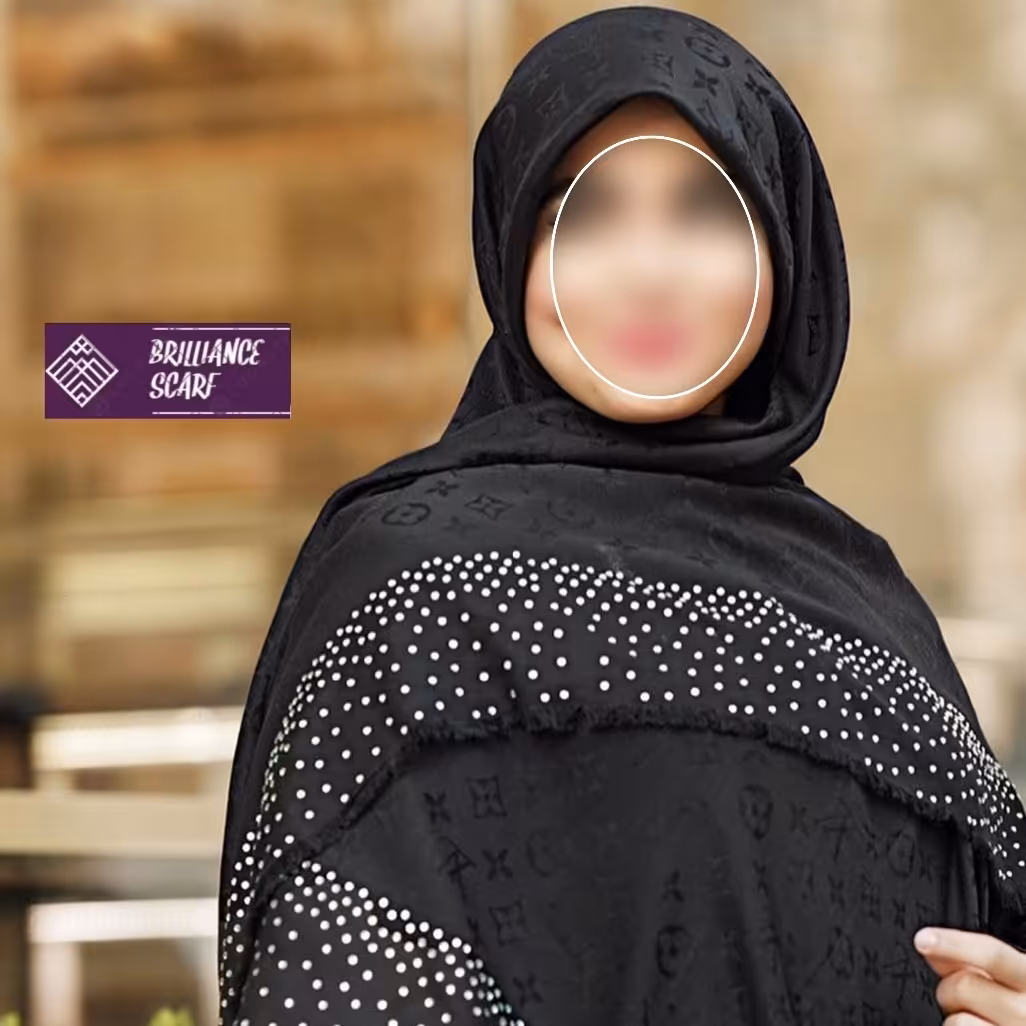 روسری مشکی مجلسی ژاکارد  نگین دار  طرح ال وی ویژه عید نوروز