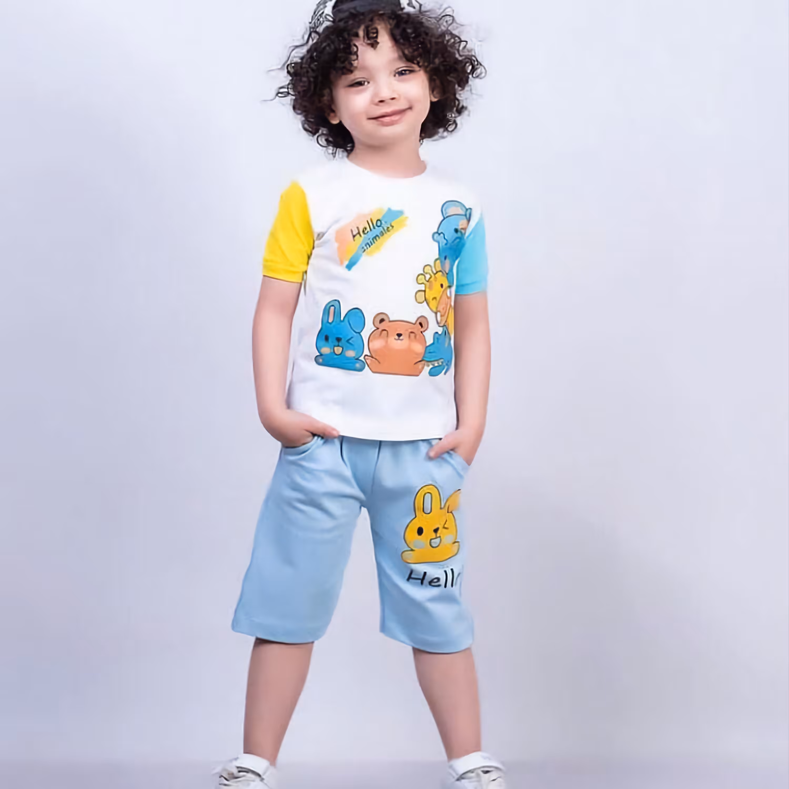 ست اسپورت بچگانه تیشرت شلوارک خوشگل و جذاب جنس تیشرت پنبه یکرو جنس شلوارک پنبه گلکسی 