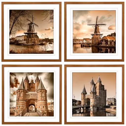 تابلو چهار تکه مدرن THE GATEWAY TO AMSTERDAM SET کد GW-99112-4P رنگ WH/BR