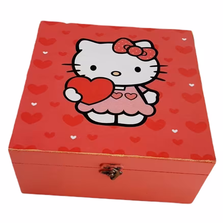 جعبه هدیه چوبی مدل کارتونی طرح کیتی 3