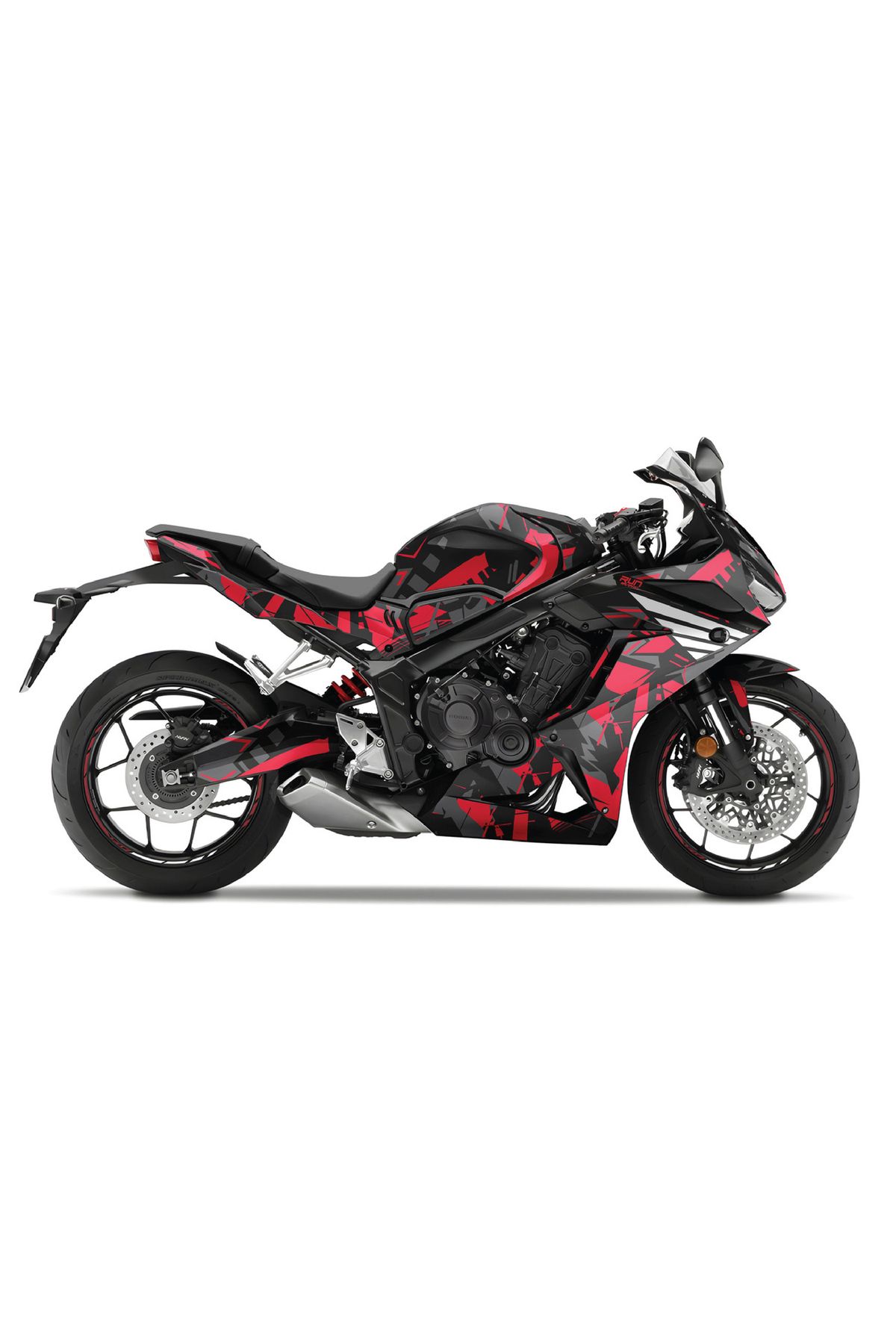 برچسب آرم و نوار شبرنگ قرمز مجموعه کیت گرافیکی LINE HONDA CBR 650 R 2019 2023 Run Grafik Shop