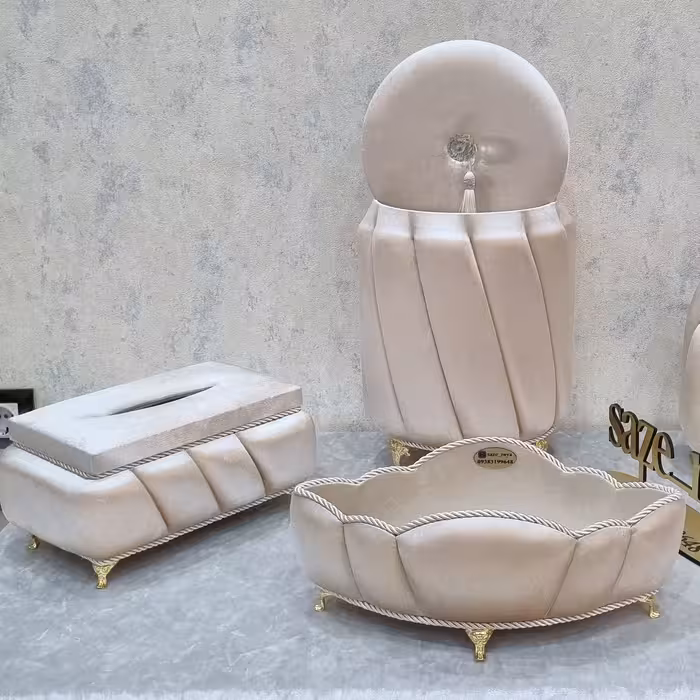 سطل و جادستمال کاغذی و باکس لوازم آرایش مخملی ترک،مناسب جهیزیه و منزل،قابل اجرا در  طرح و رنگ های مختلف