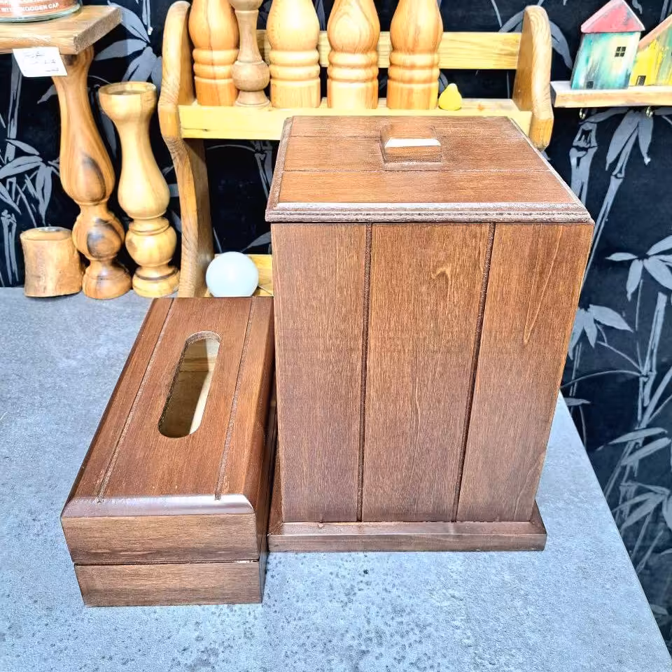 ست سطل و جا دستمال کاغذی کلاسیک دردار