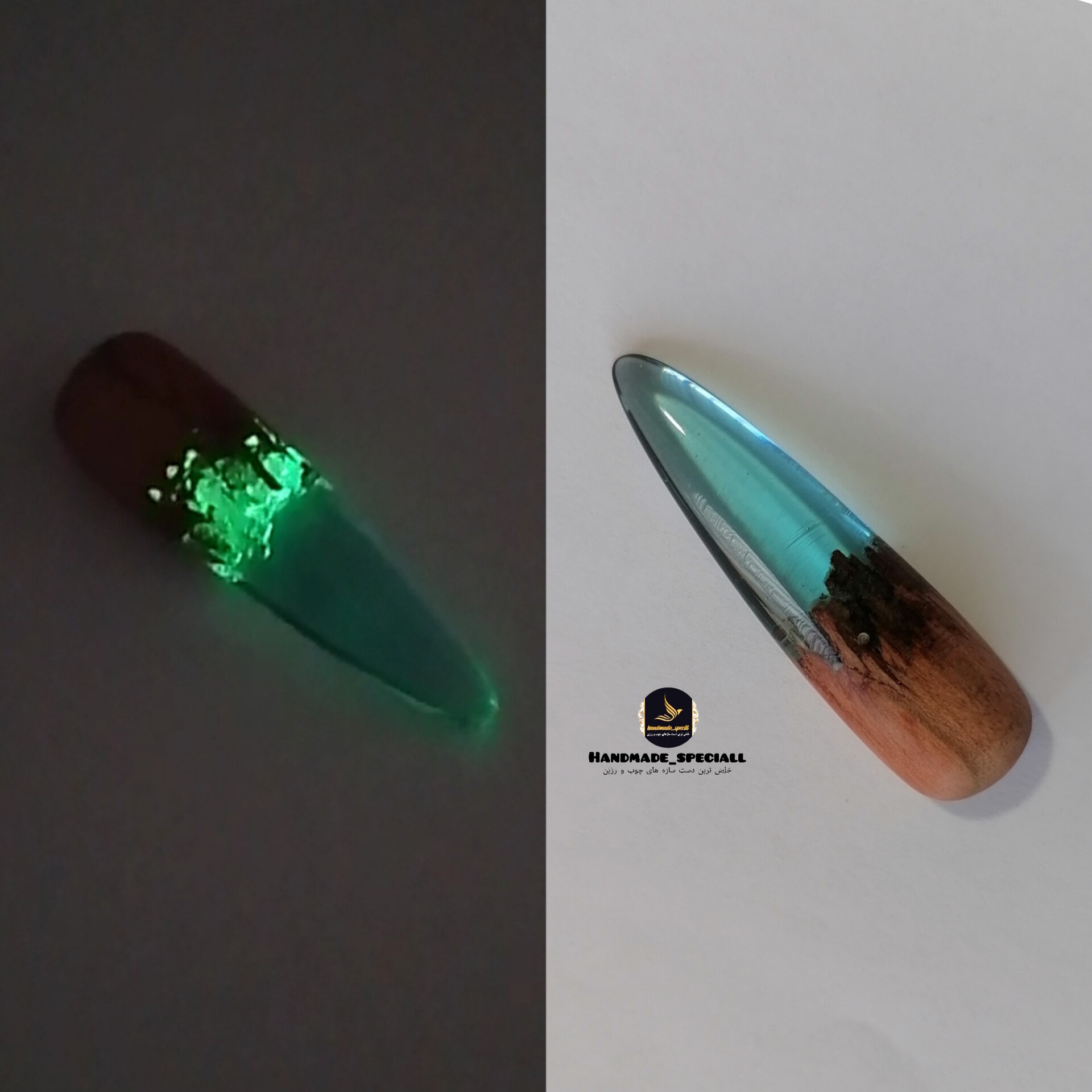 مضراب تار چوب و رزین شب تاب طرح اقیانوس(دستساز)خاص ترین دست سازه های چوب و رزین(ارسال رایگان)