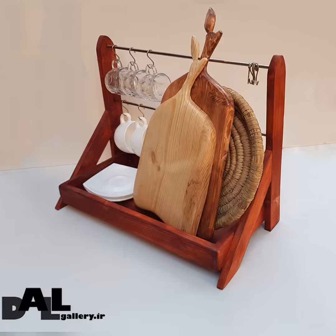 استند آشپزخانه یک طبقه با جای آویز دو تایی استیل و 10 عدد آویز  ( انتخاب رنگ دلخواه )