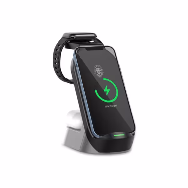 خرید و قیمت شارژر بی سیم چهار کاره گرین مدل GN4IN1WCBK 4IN1 15W Fast Wireless Charger - کی ام کالا