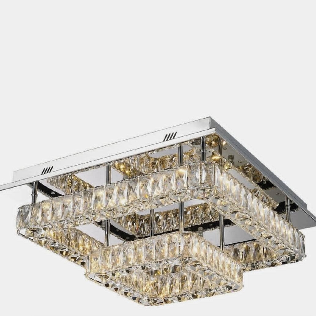 لوستر کریستالی سقفی مربع 3طرف کریستال سایز 40.20 استیل نقره ای (پس کرایه )