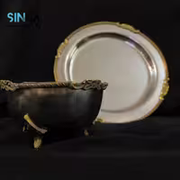 کاسه بشقاب استیل با پایه و لبه طلایی مپکو