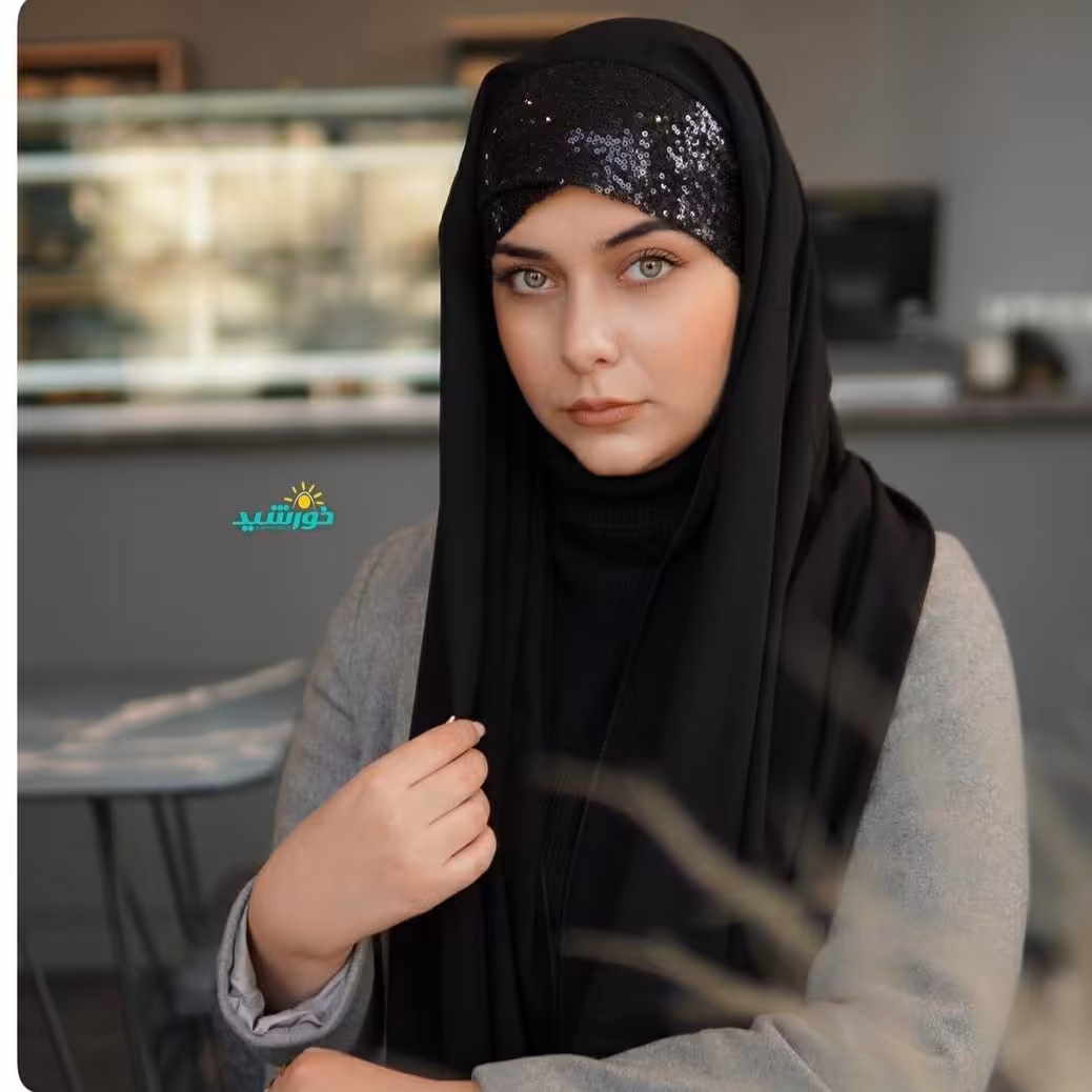 هدشال دو پیله مدل پولک دار تک رنگ مشکی 