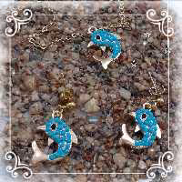 نیمست دولفین فیروزه ای  زنجیر وقفل گوشواره استیل برند مریدا