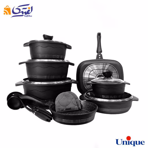 سرویس قابلمه یونیک UN-8899 گرانیتی 16 پارچه بلا مشکی