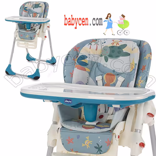 صندلی غذا چیکو رنگ ابی جدید تشک دوبل Chicco Polly 2 EN1