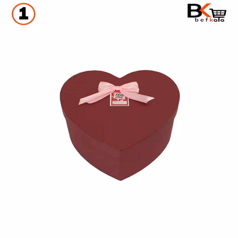 باکس کادویی قلبی زرشکی پاپیون دار سایز بزرگ کد4 سایز یک