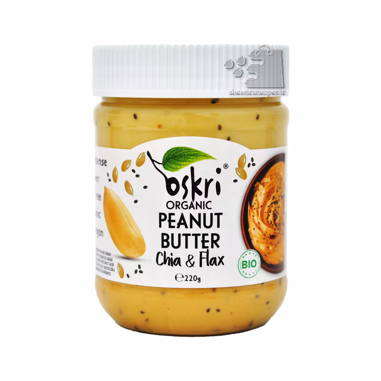 کره بادام زمینی ارگانیک با دانه چیا و تخم کتان 220 گرم اوسکری - oskri