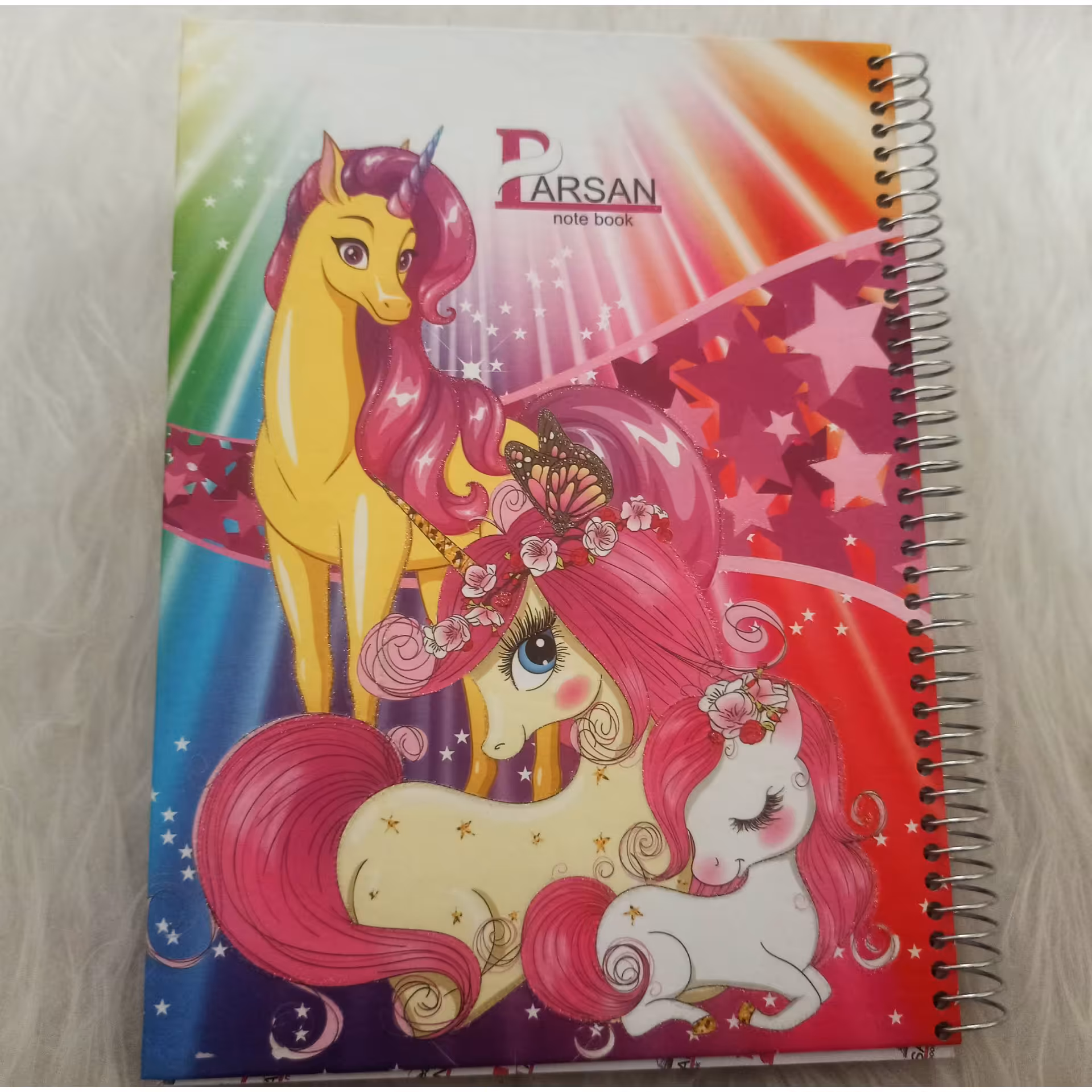 دفتر سیمی، 100برگ، جلد سخت، سایز 23*17، طرح یونیکورن