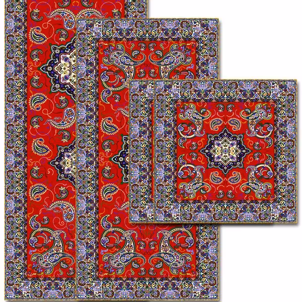 سرویس چهار تکه ترمه طرح شاهکار برند ترمه حسینی شامل رانر نهارخوری جلومبلی 2عسلی