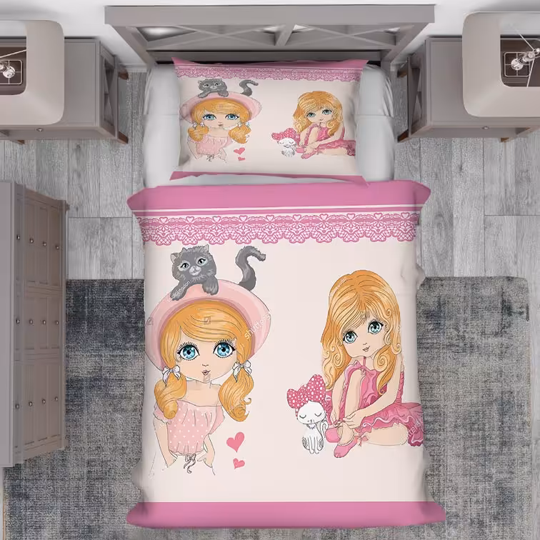 روتختی عروسکی طرح دختر کوچوولو مو طلایی با لباس صورتی PK-4918