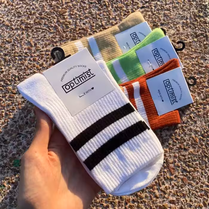 جوراب ساق بلند ساده دو خط رنگی