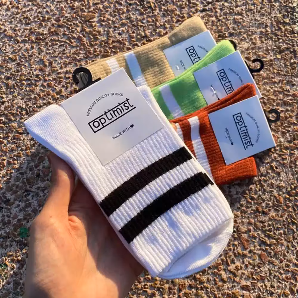 جوراب ساق بلند ساده دو خط رنگی