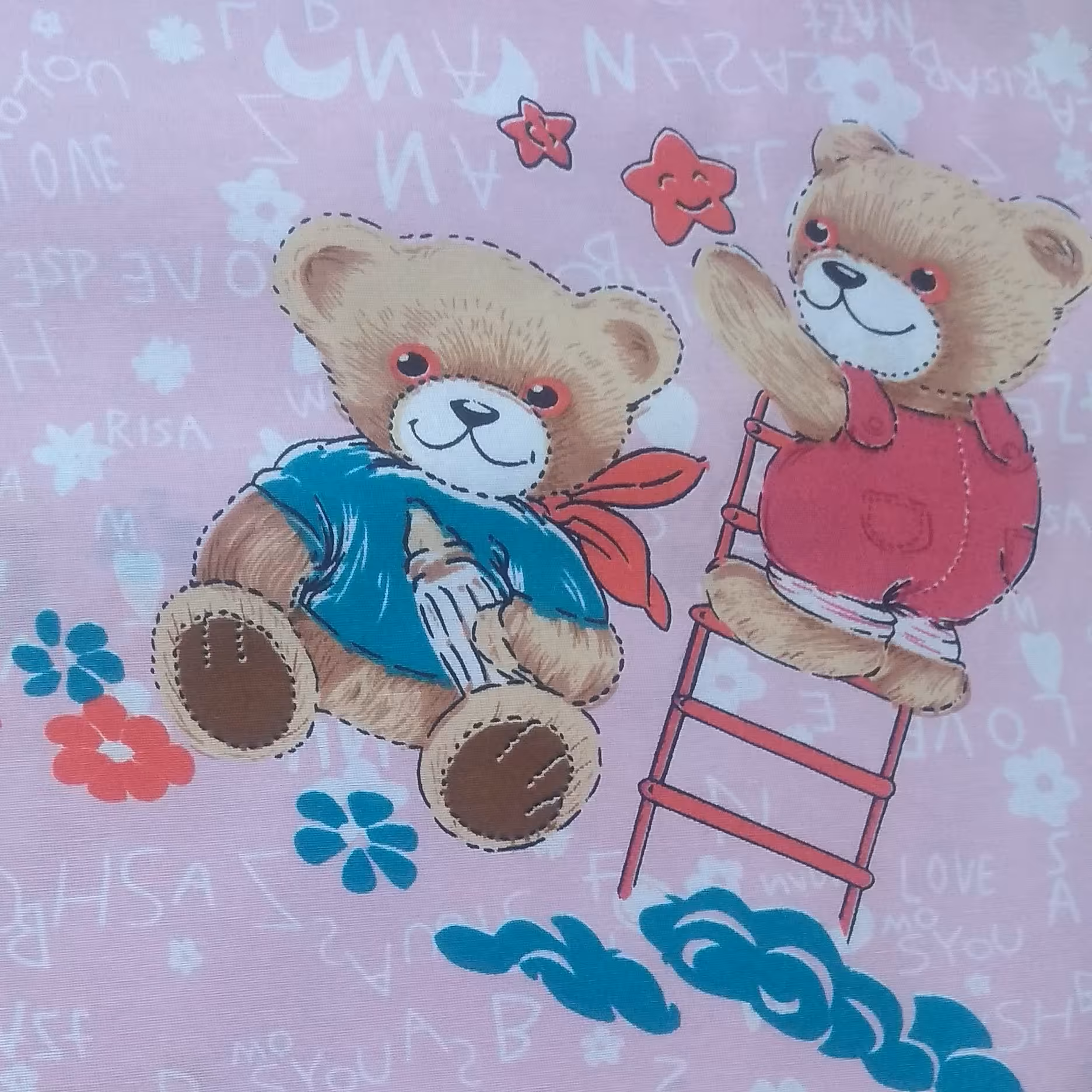 پارچه عروسکی خرس زمینه صورتی عرض 2 متر 