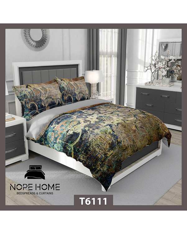 سرویس لحاف روتختی یک نفره 5 تکه نوپه هوم Nopehome طرح پتینه مدرن کد T6111