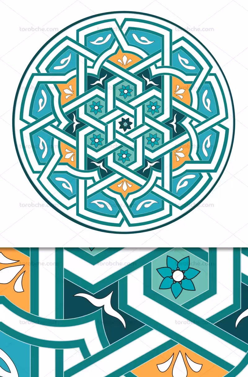 وکتور شمسه سنتی فیروزه ای | گرافیک با طعم تربچه