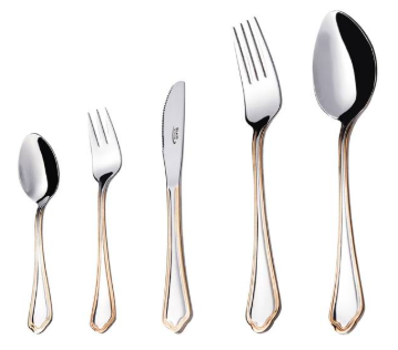 سرویس قاشق و چنگال 57 پارچه ناب استیل مدل برلین دورطلایی Nab Steel Berlin 57 Pcs