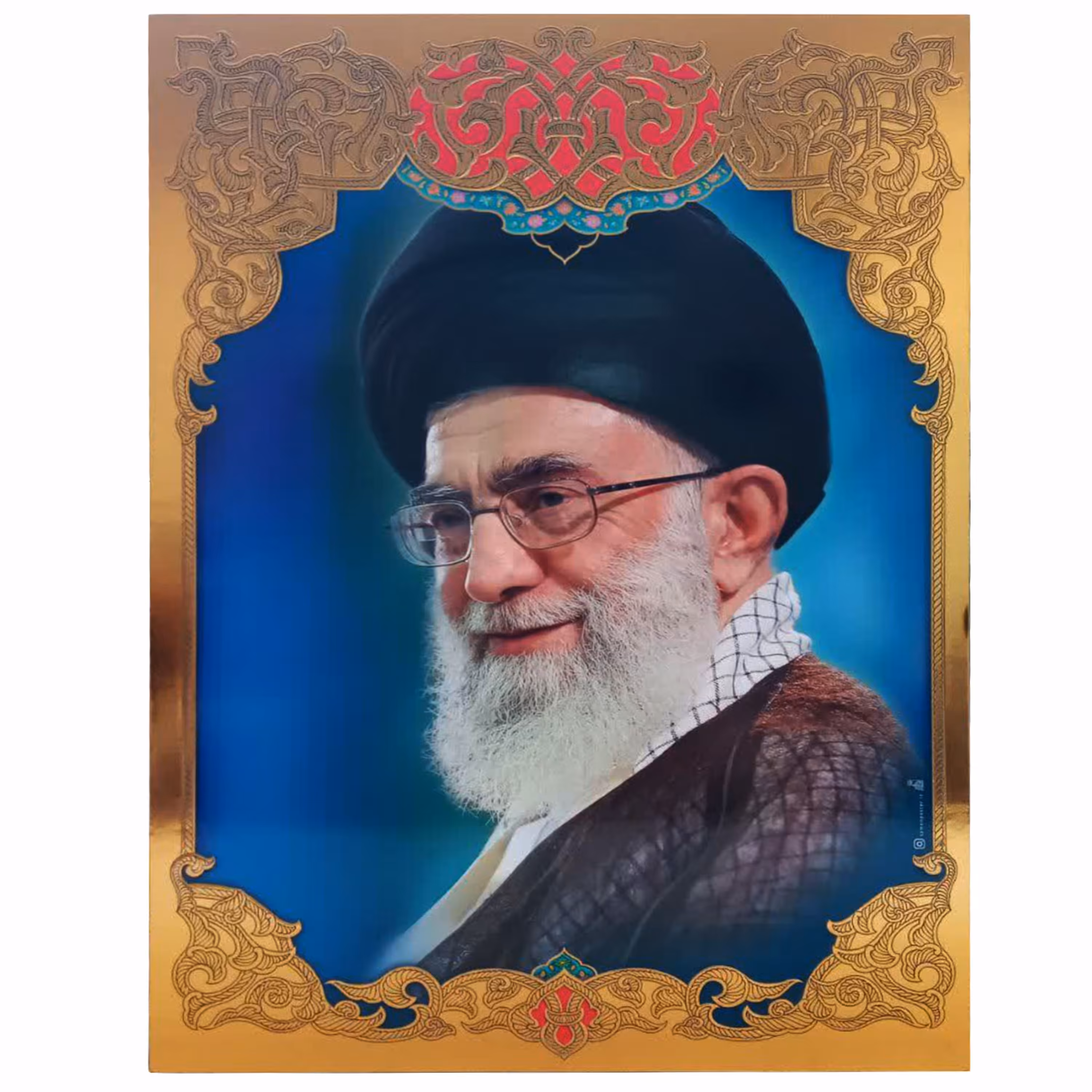 20225107-تابلو شاسی 35در50 طلاکوب رهبری زمینه آبی