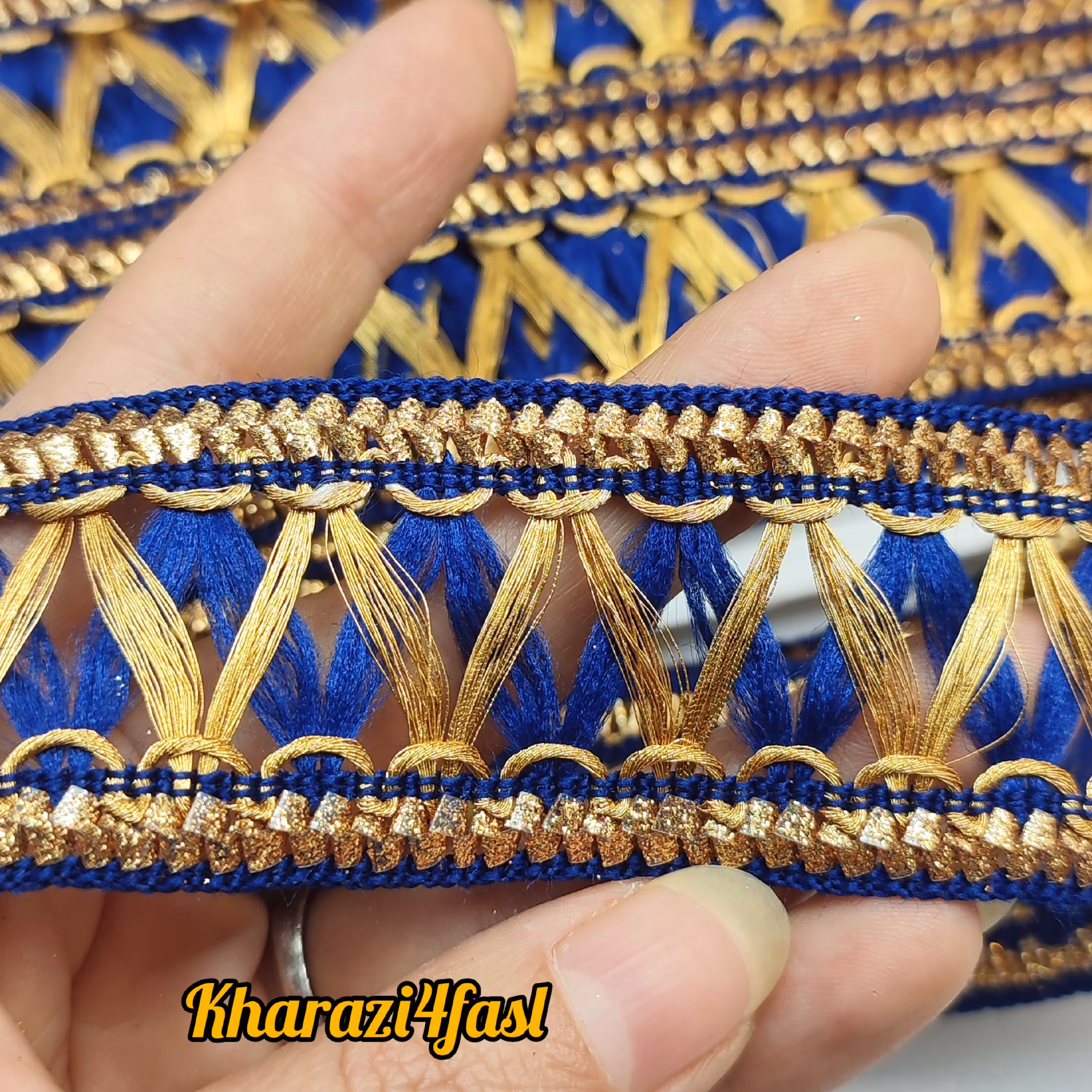 نوار هندی نوار تزئینی نوار ابریشمی لباس آبی تیره طلایی 