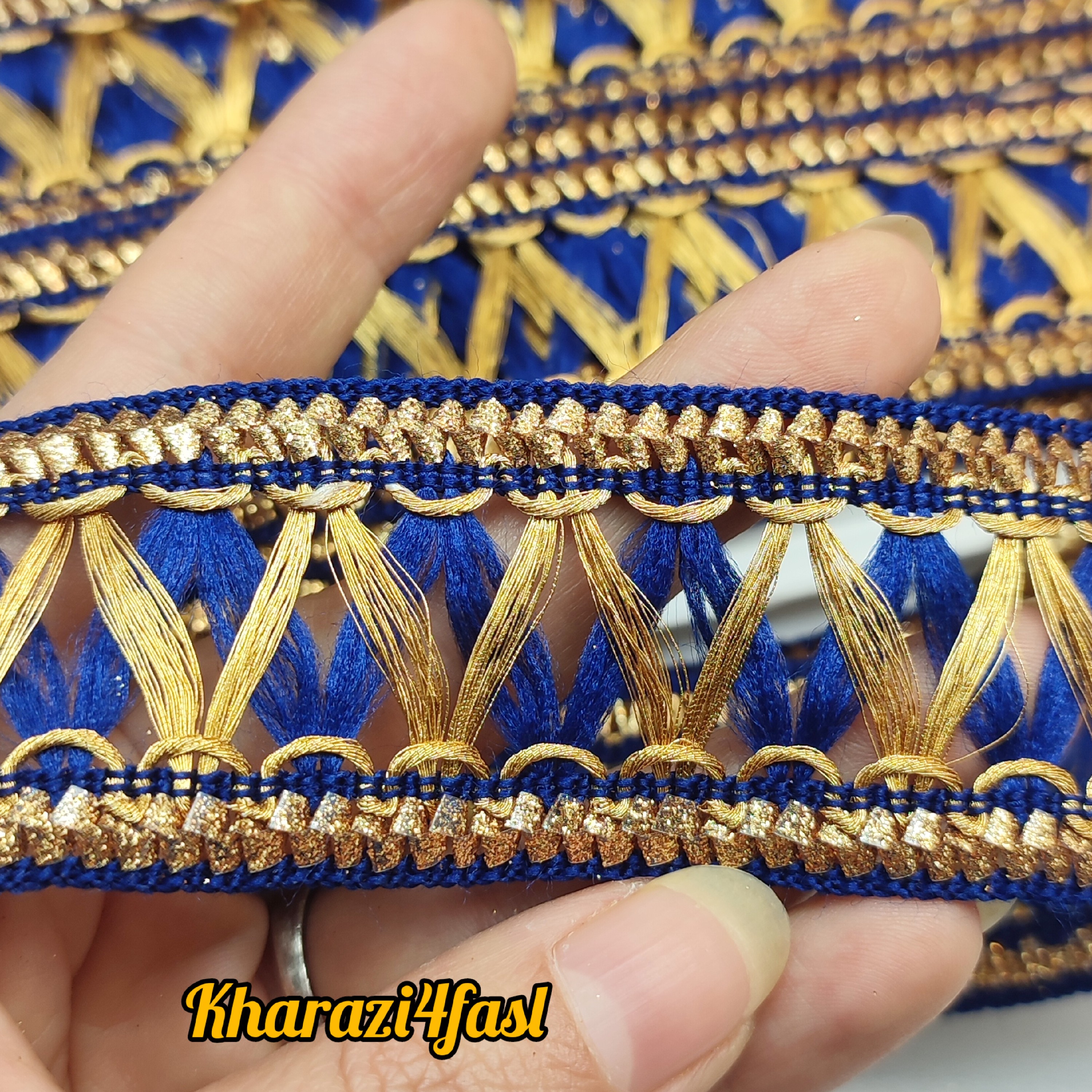 نوار هندی نوار تزئینی نوار ابریشمی لباس آبی تیره طلایی