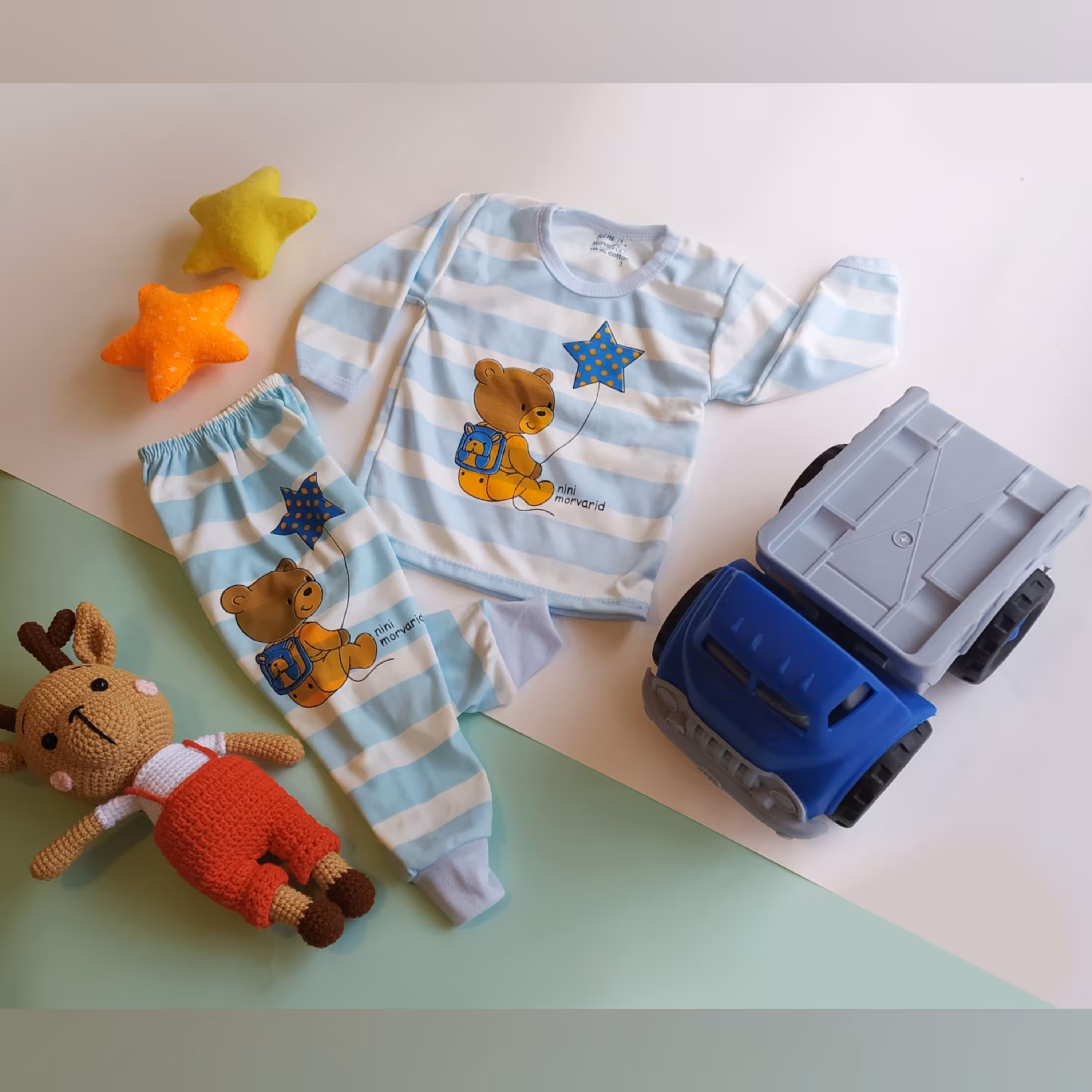 بلوز شلوار پسرانه نخی پسرانه طرح خرس