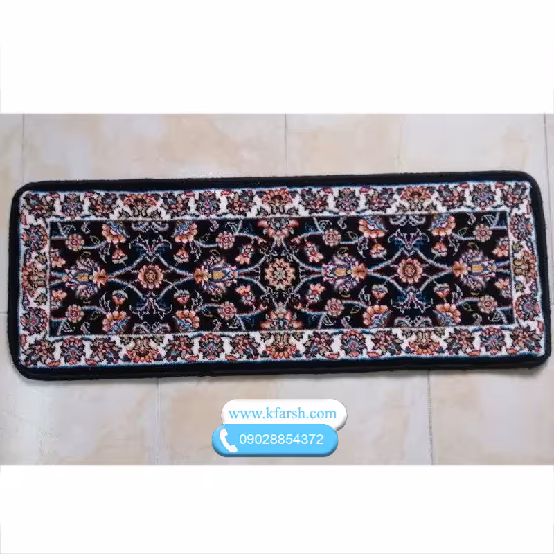 فرش راه پله تکی طرح افشان سرمه ای