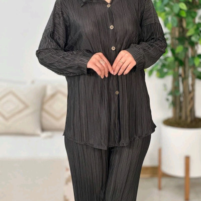 مانتو شلوار زنانه ساتن مدل ست مانتو شلوار پلیسه 54577