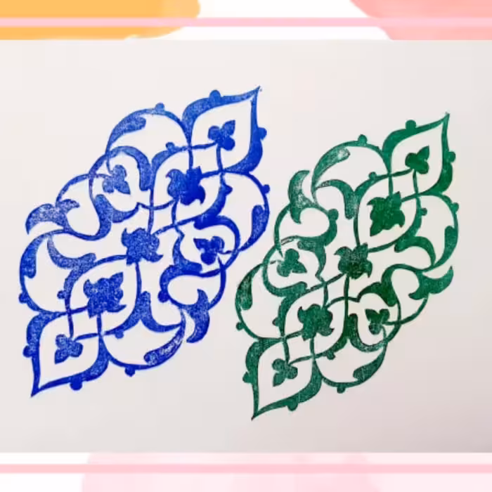 مهر دستساز لینولئوم طرح سنتی و اسلیمی مناسب چاپ پارچه و کاغذ