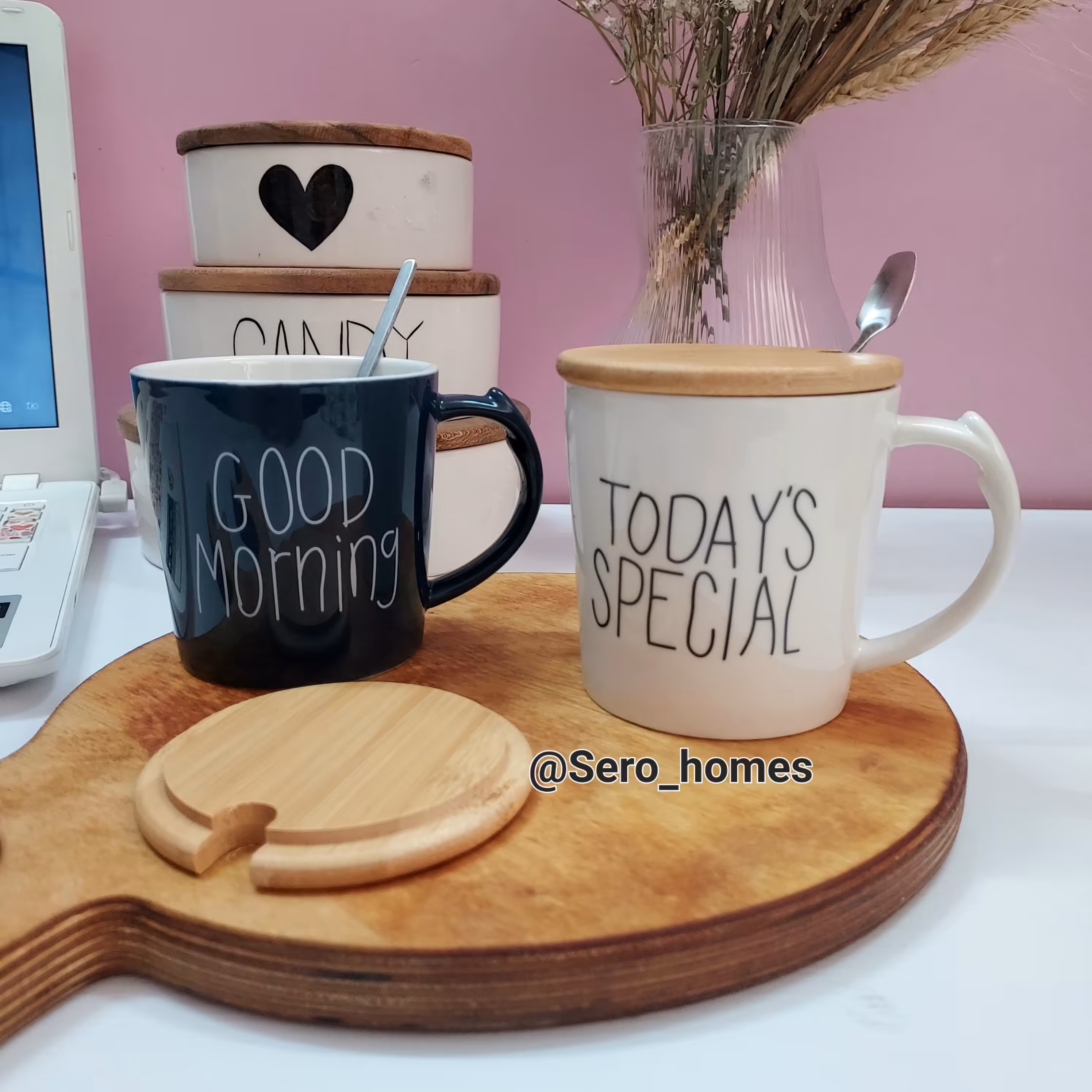 ماگ سرامیکی تکست درب بامبو قاشق دار