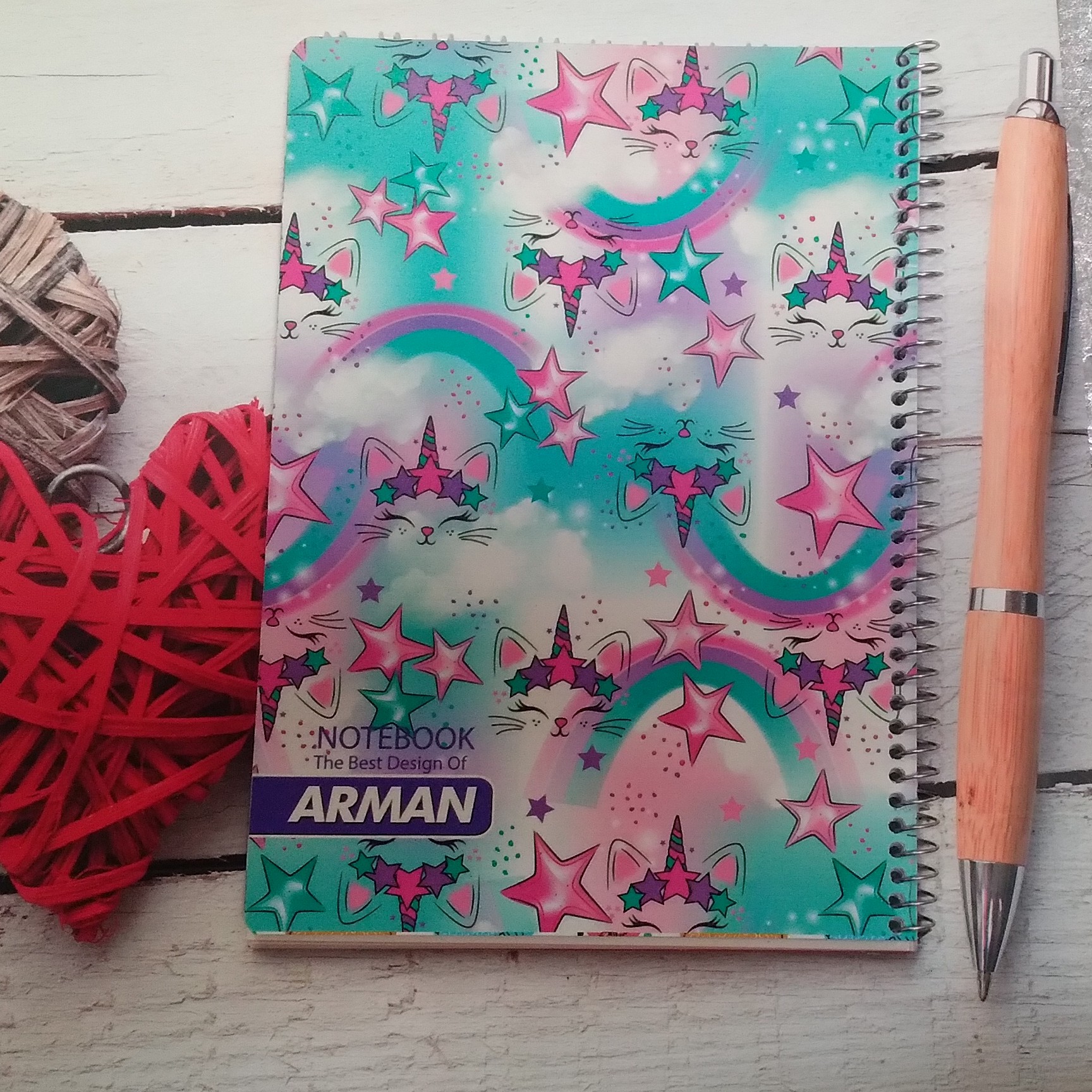 دفتر مشق 50 برگ سیمی ارمان طرح گربه تک شاخ جلد طلقی 