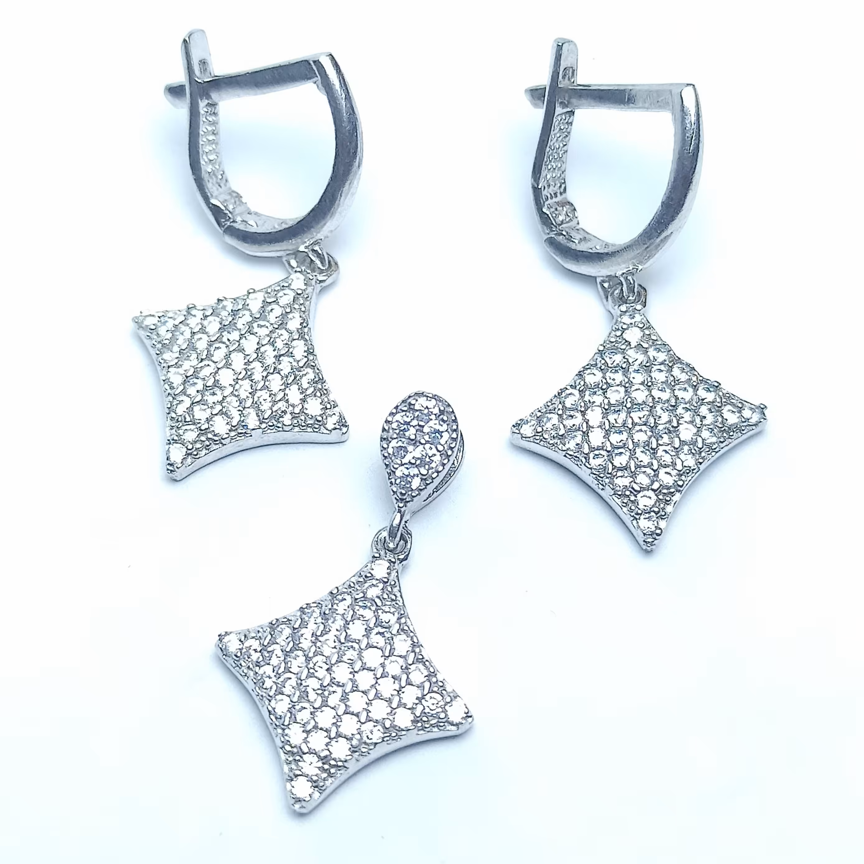 نیم ست نقره جواهری مربع آبکاری رادیوم