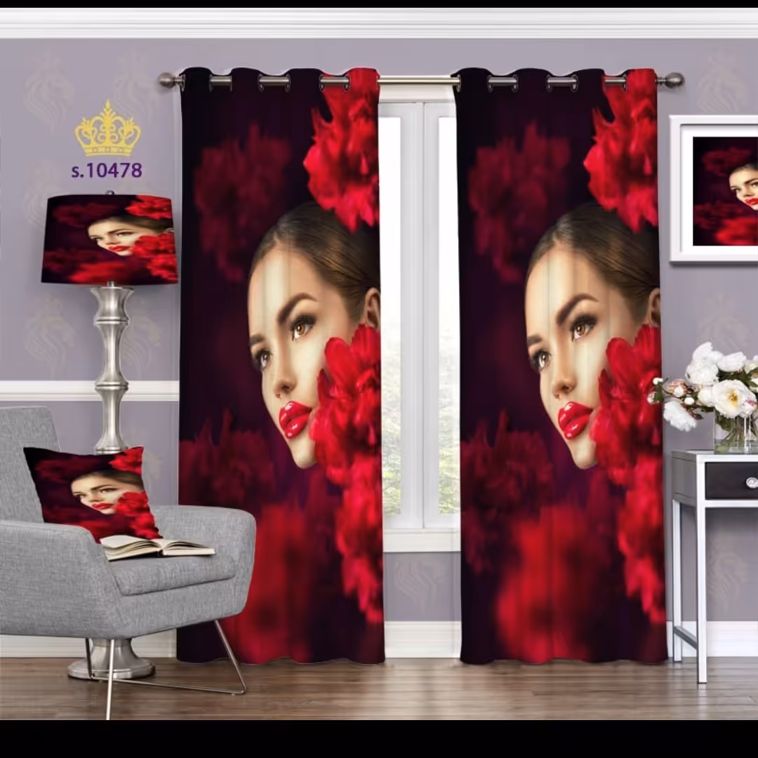 پرده اتاق خواب دخترانه دو قواره طرح چهره کد S10478