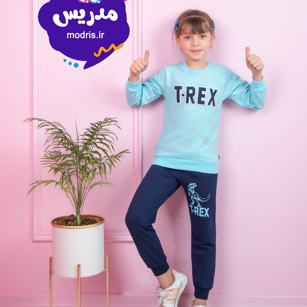 ست بلوز و شلواررنگ آبی مدل دایناسور T-REX