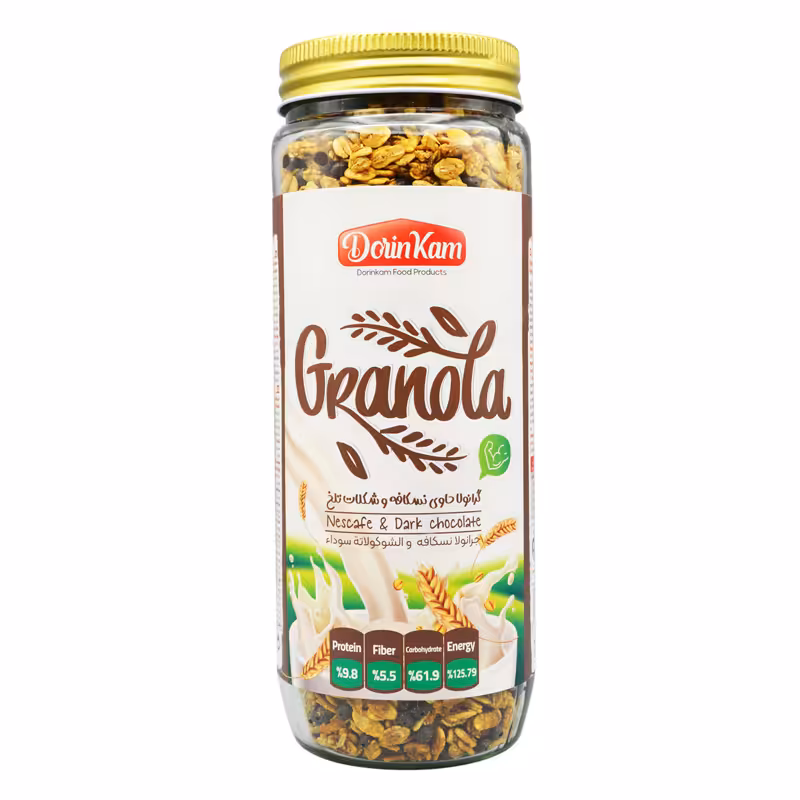 گرانولا شیشه ای درین کام طعم نسکافه و شکلات تلخ 380 گرمی