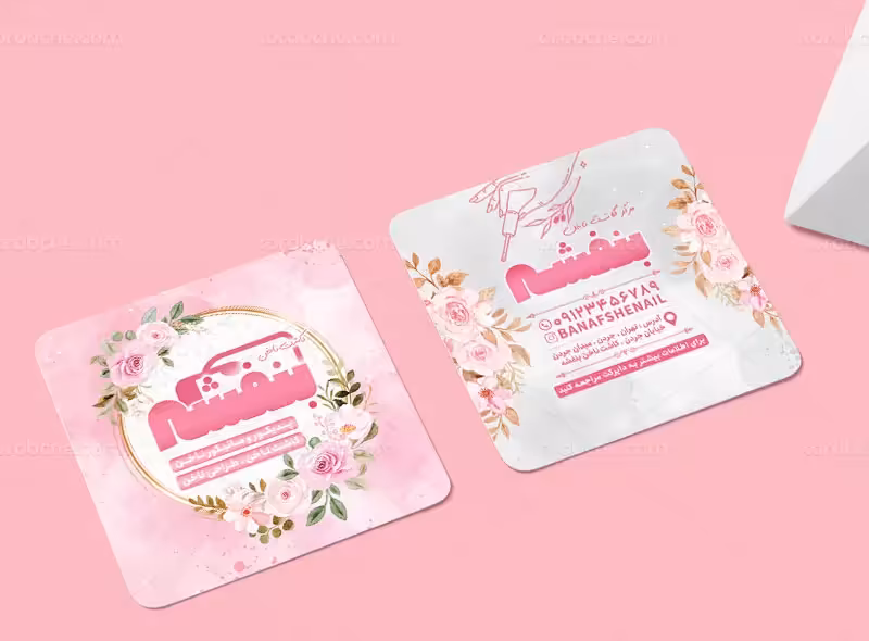 طرح کارت ویزیت کاشت ناخن مربعی | گرافیک با طعم تربچه