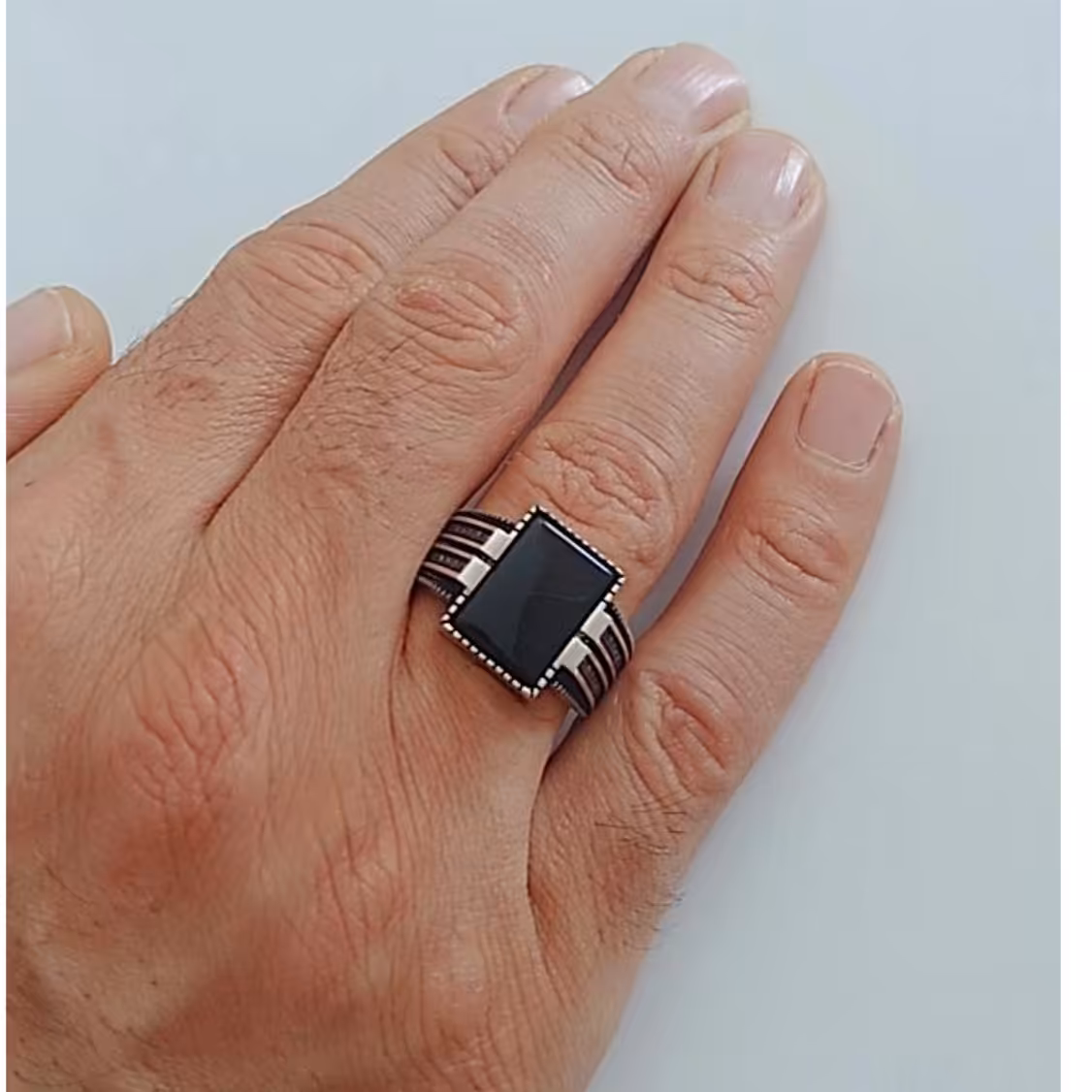 انگشتر نقره مردانه نگین مستطیلی عیار 925استاندارد بدون ریزش نگین ضد حساسیت