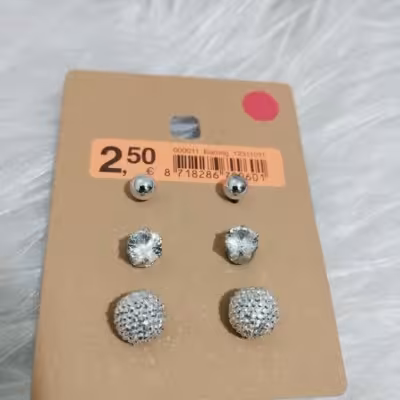 گوشواره میخی گلگوش نقره ای پک 3 عددی اروپایی