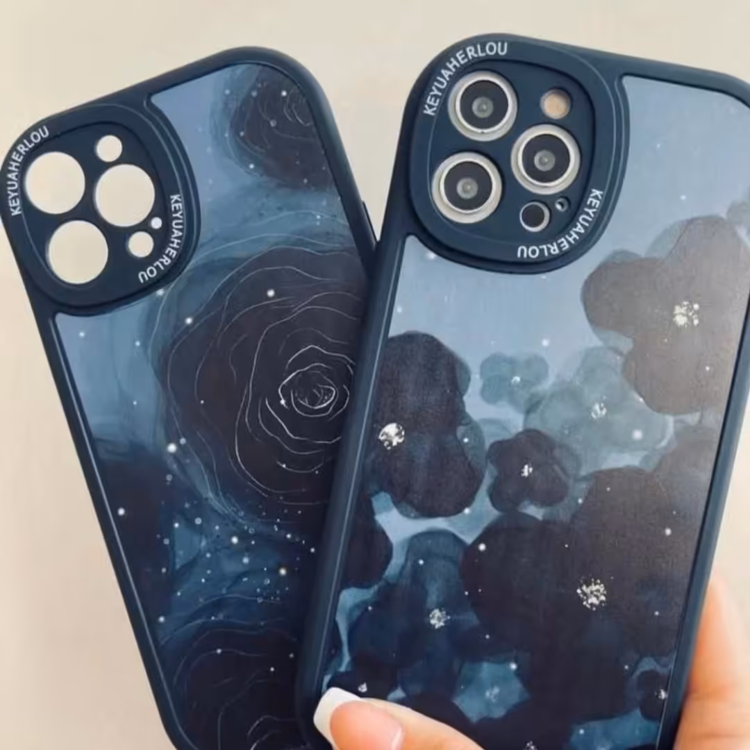 کاور مدل آیفون گل رز و بنفشه مشکی