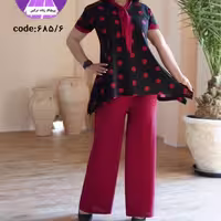 تیشرت وشلوارزنانه کراواتی خال درشت جنس فیلامنت وکرپ پلاس فری سایز40تا46 ارسال رایگان به تمام نقاط کشور پوشاک زنانه نرگس 