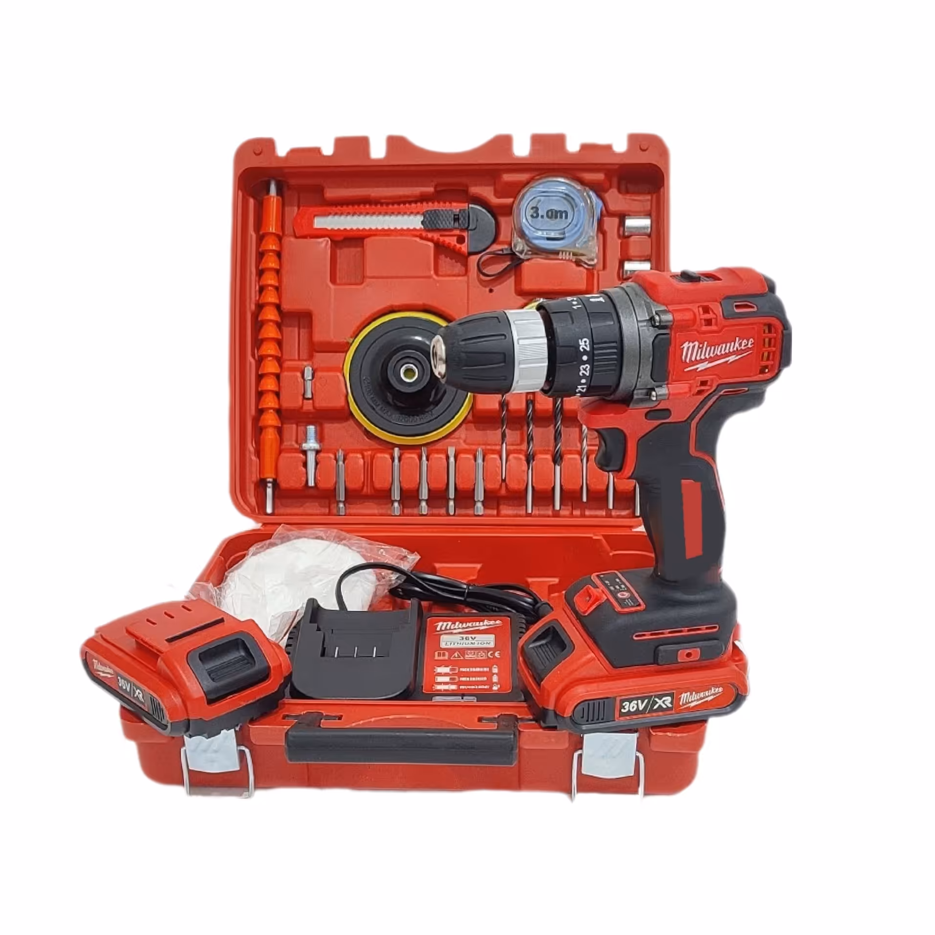 دریل شارژی 27 پارچه براشلس (بدون زغال) میلواکی (36 ولت) دو باتری 